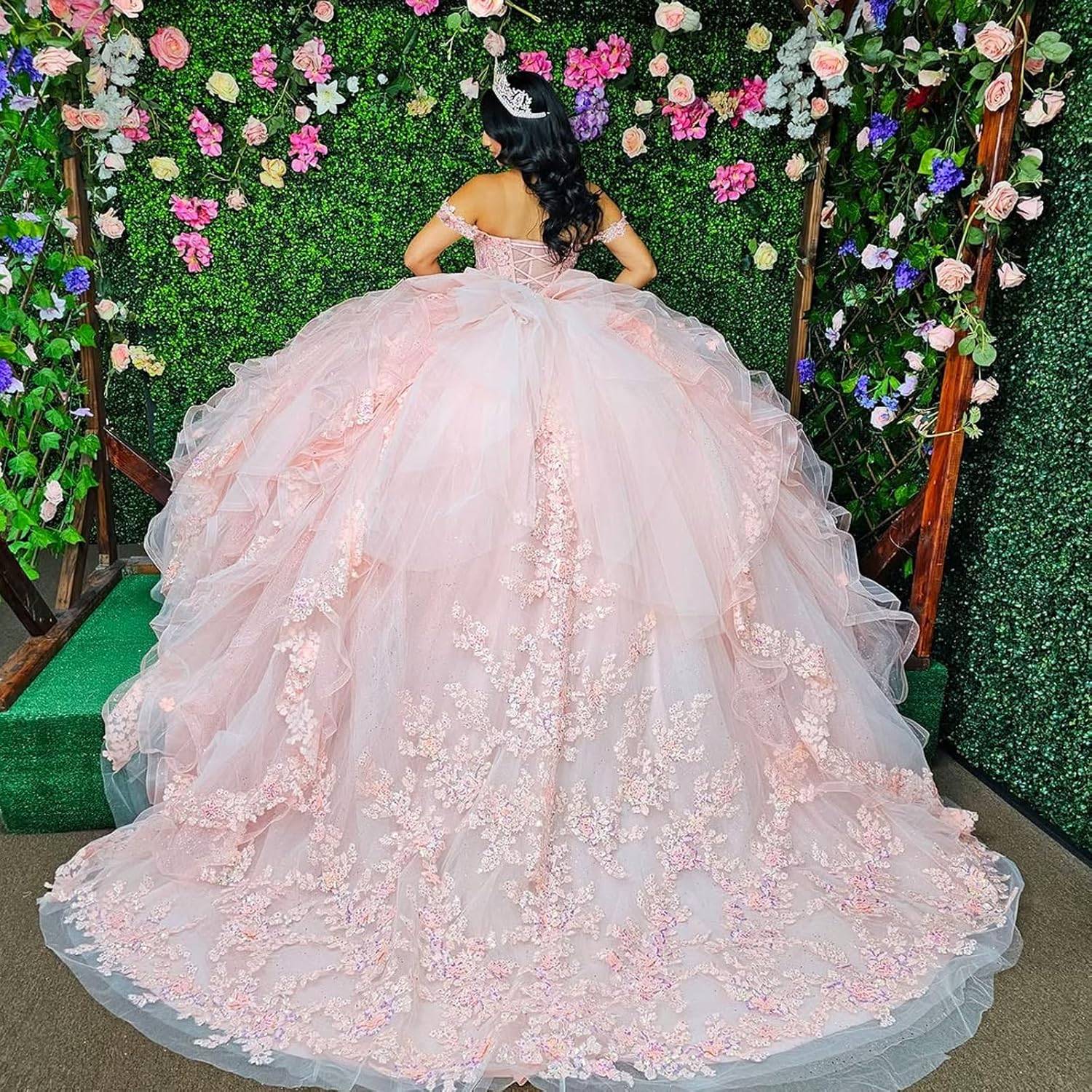 XYAYE Off Shoulder Tulle Quinceanera Dresses with Bow Glitter Tiered Sweet 16 Dresses Ruffles Beaded Vestidos de Quinceañeras - Image 3