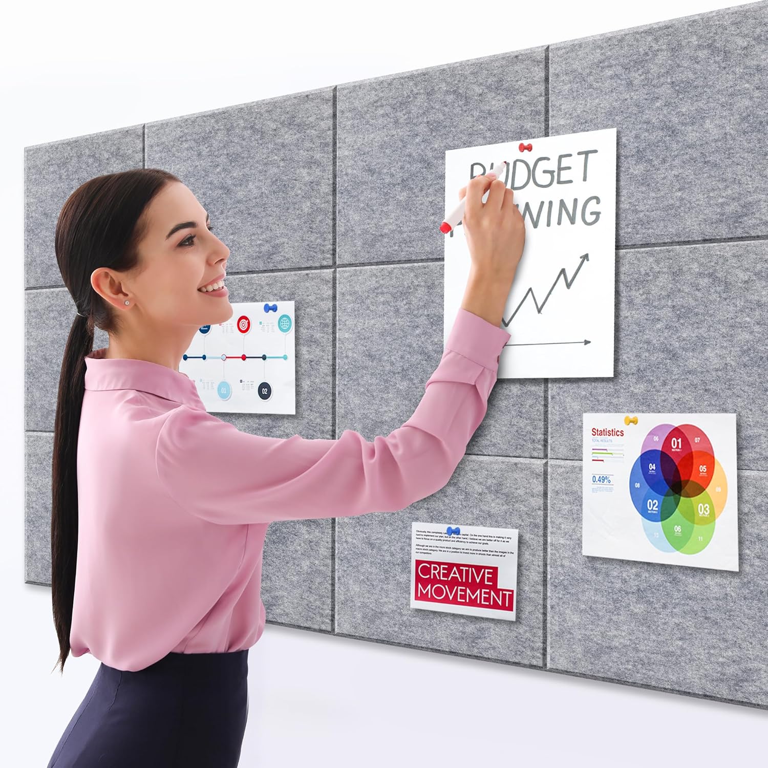 Large Cork Board Alternative - 11.8"x11.8"x0.35" 12 Pack Felt Wall Tiles Self-Adhesive Safe Removable Large Corkboard Bulletin Board Felt Cork Board for Walls or Office 48 x 36-Light Gray