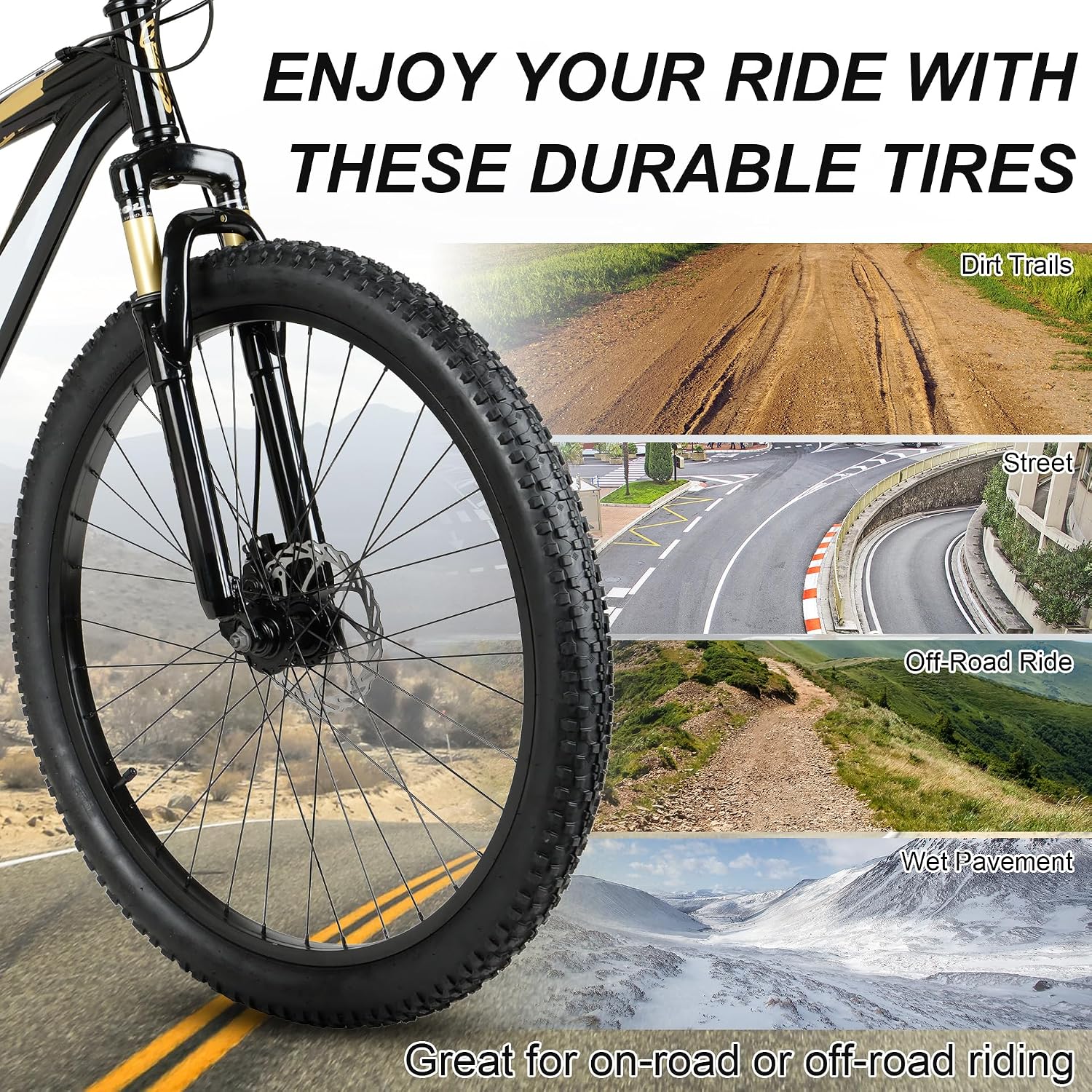 2-Pack 26 x 1.95 Bike Tires & Tubes, 26 Inch Mountain Bike Tires Set, Folding Replacement Bicycle Tires with Tire Levers for Off-Road Bike