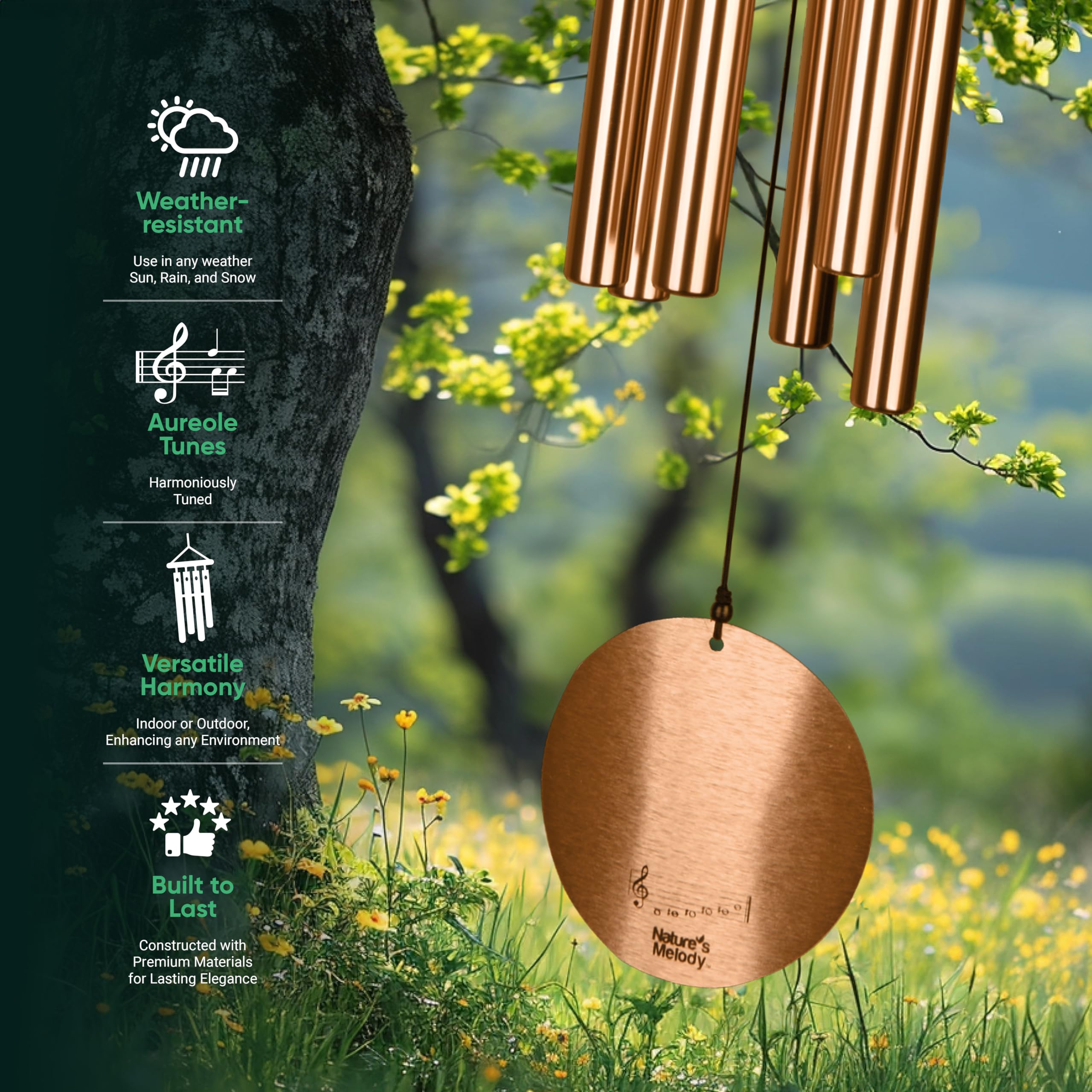 Nature's Melody Aureole Tunes Carillon en Bronze 91,4 cm