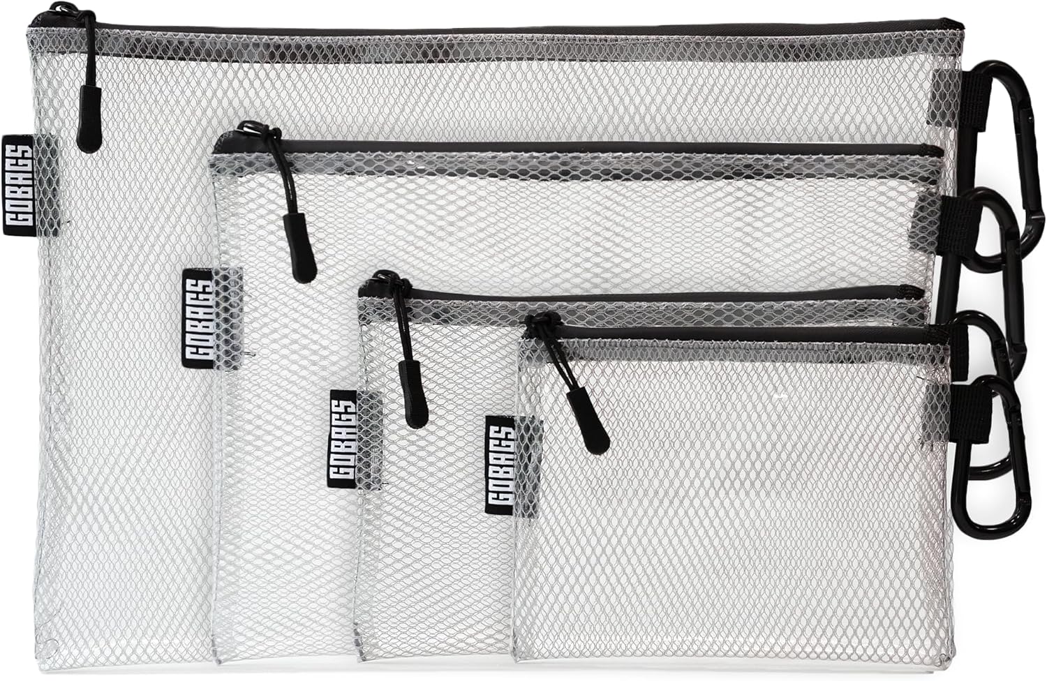 GOBAGS Air Production Multi‑Size Clear Zipper Pouch (4‑Pack) – Cable Organizer & Travel Gear Bag for Electronics, Camera Accessories, Tool Pouch & Small Tech Storage
