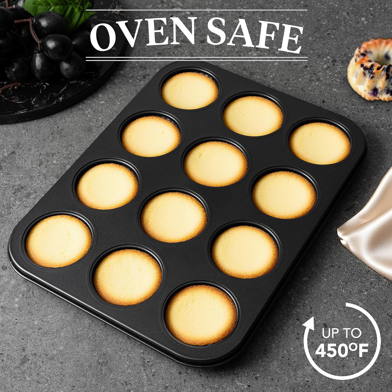 Tiawudi Mini Fluted Tube Cake Pan, 12 Cavity Baking Pan, Non-stick Baking Mold for Cupcakes, Donuts, Cornbread, Brownies, Jellies, Set of 2 - Image 5