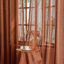 MYSKY HOME Boho Sheer Curtains Macrame Curtain for Bedroom Small Windows, Light Filtering Privacy Protect Drapes Farmhouse Home Decor Hollowed-Out with Tassel Back Tab, 50"63", Terracotta, 2 Panels