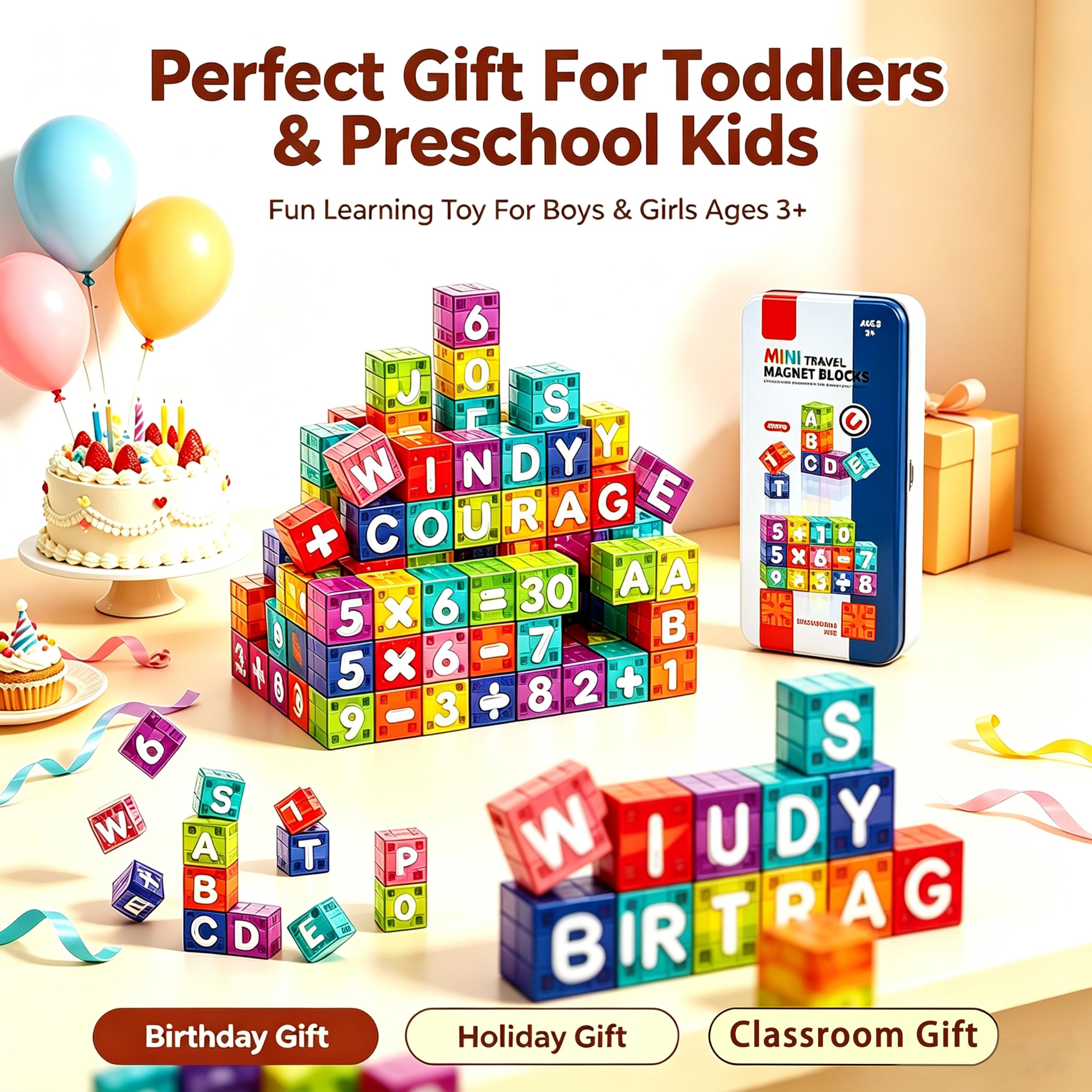 Letras magnéticas y números para niños, juego de 40 imanes educativos del alfabeto con estuche de lata premium, perfecto para niños de 3 a 8 años, aprendizaje de ortografía, lectura de