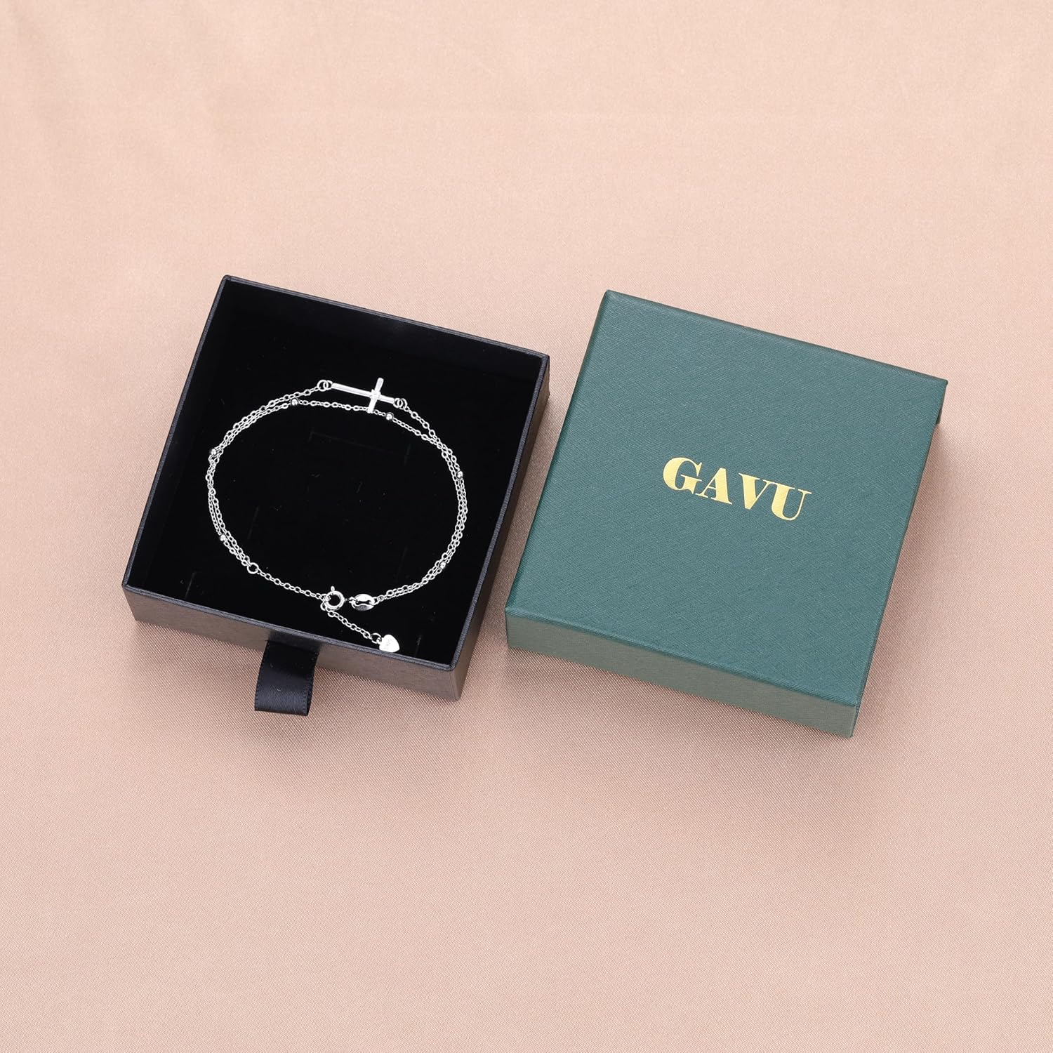 GAVU Double Chains 925 Sterling Silver Cross Bracelet for Women, Dainty Silver Cross Charm Confirmation Bracelet - Image 6