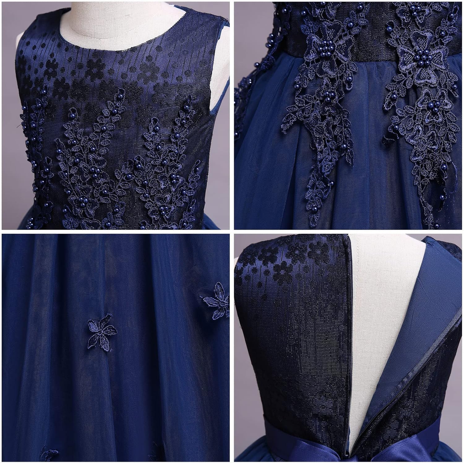 Girls Flower Vintage Lace Princess Long Dress for Kids Tulle Pageant Formal Party Wedding Floor Dance Evening Gown - Image 2