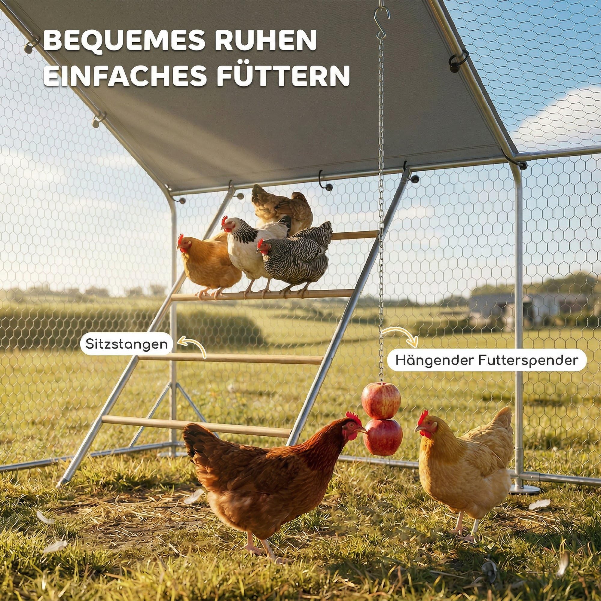 PawHut Pollaio con recinto 3x4x2m per 12-18 galline Argento