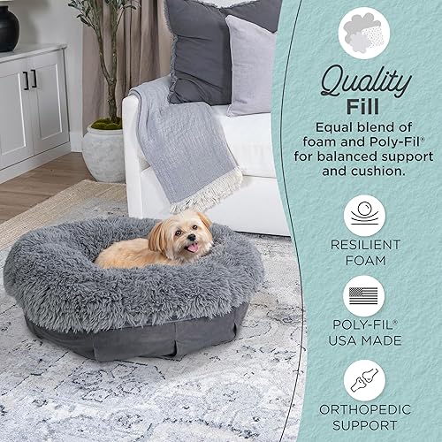 Miniatura 10 de Best Friends by Sheri Puf ultra calmante cama de lujo en forma de dona para perro, color tostado, pequeño 23 x 23 pulgadas