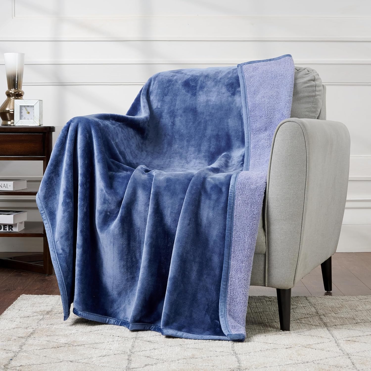 Velvet Plush Reversible Heathered Throw Blanket for Couch - Super Soft, Cozy Throw, for Women (Teal Blue, 50" x 60")
