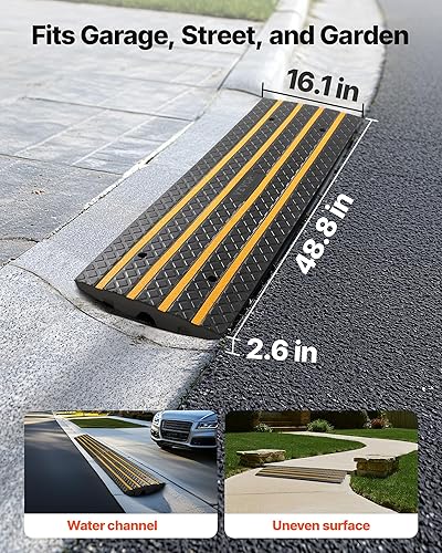 Vista 12 de VEVOR Rampa de goma para bordillo de automóvil, capacidad de carga de 33069 libras, rampa de puente de 2.6 pulgadas de altura con tiras reflectantes