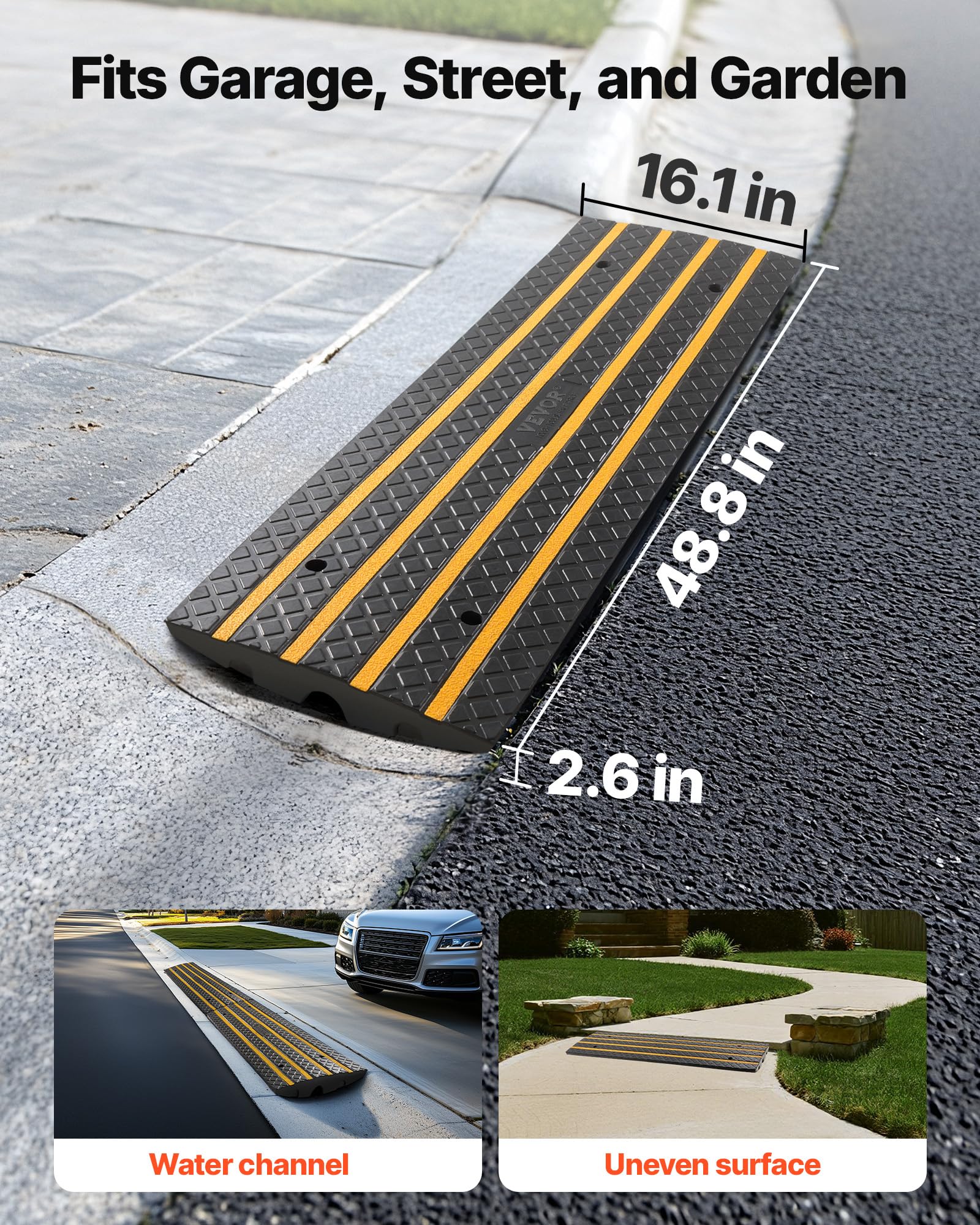 VEVOR Gumowa rampa krawężnikowa Wysokość 6,5 cm 3 szt. Most krawężnikowy do chodnika Obciążenie 15 T Rampa dostępu do wózków inwalidzkich do załadunku doku, magazynu, podjazdu do garażu