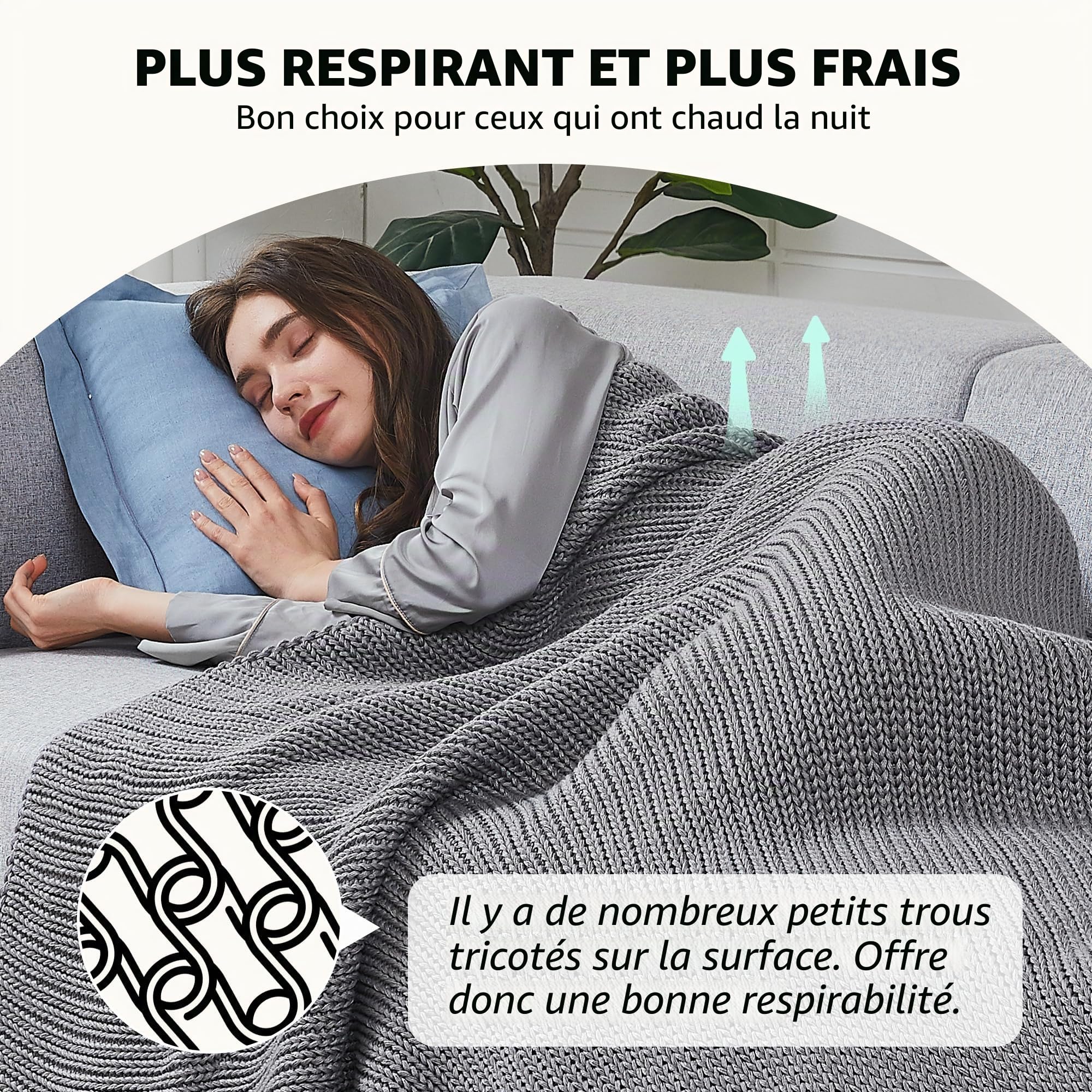 L'AGRATY Couverture lestée en Tricot – 152,4 x 203,2 cm, 6,8 kg – Couverture Lourde rafraîchissante en Tricot épais pour Adultes – Couverture décorative en Tricot torsadé épais sans Perles – Lestée