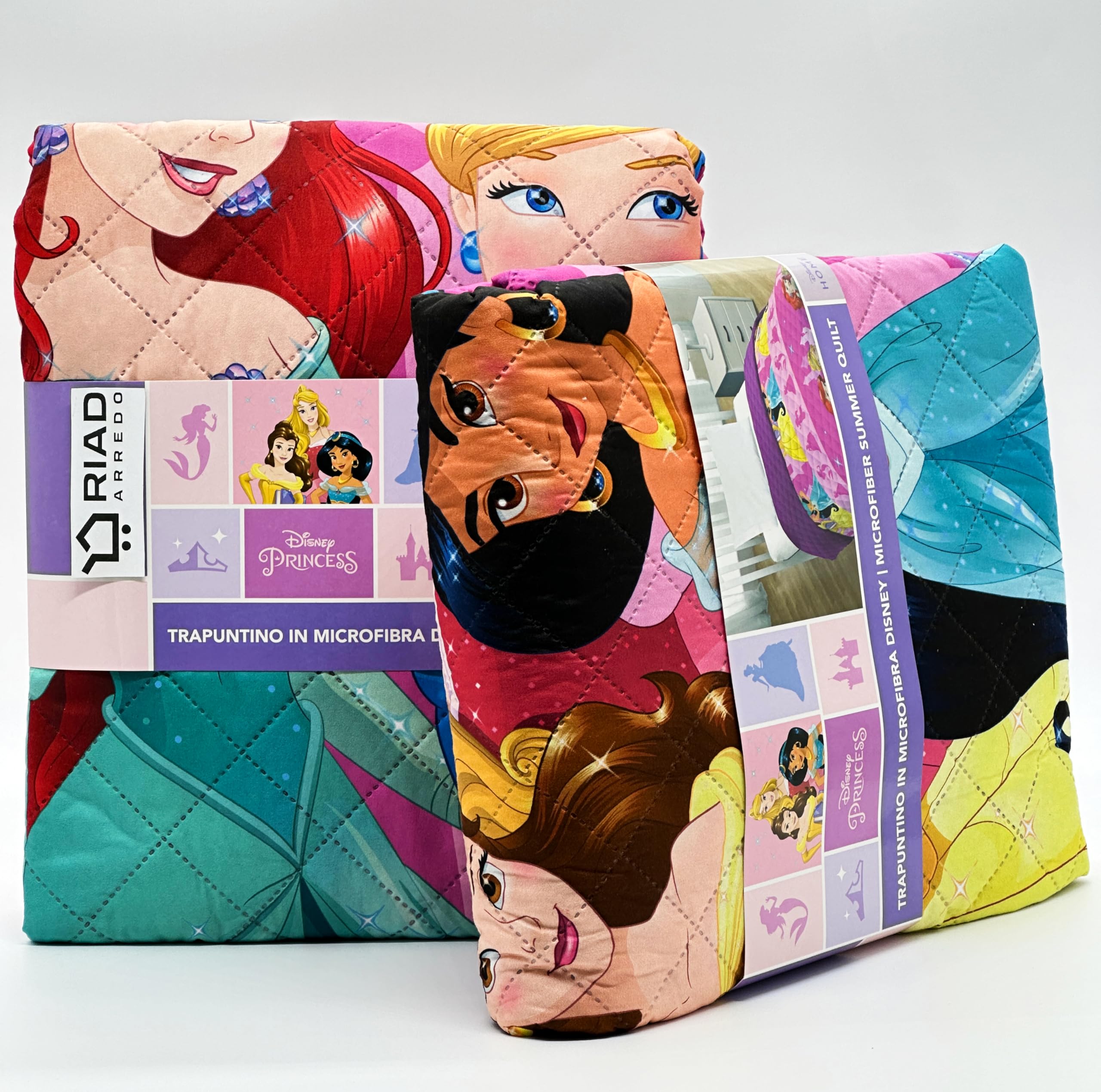 Riad Arredo Trapuntino Singolo Primaverile Estivo Cartoni Animati Morbida Microfibra - Copriletto Trapuntato Leggero Bambini (Principesse)