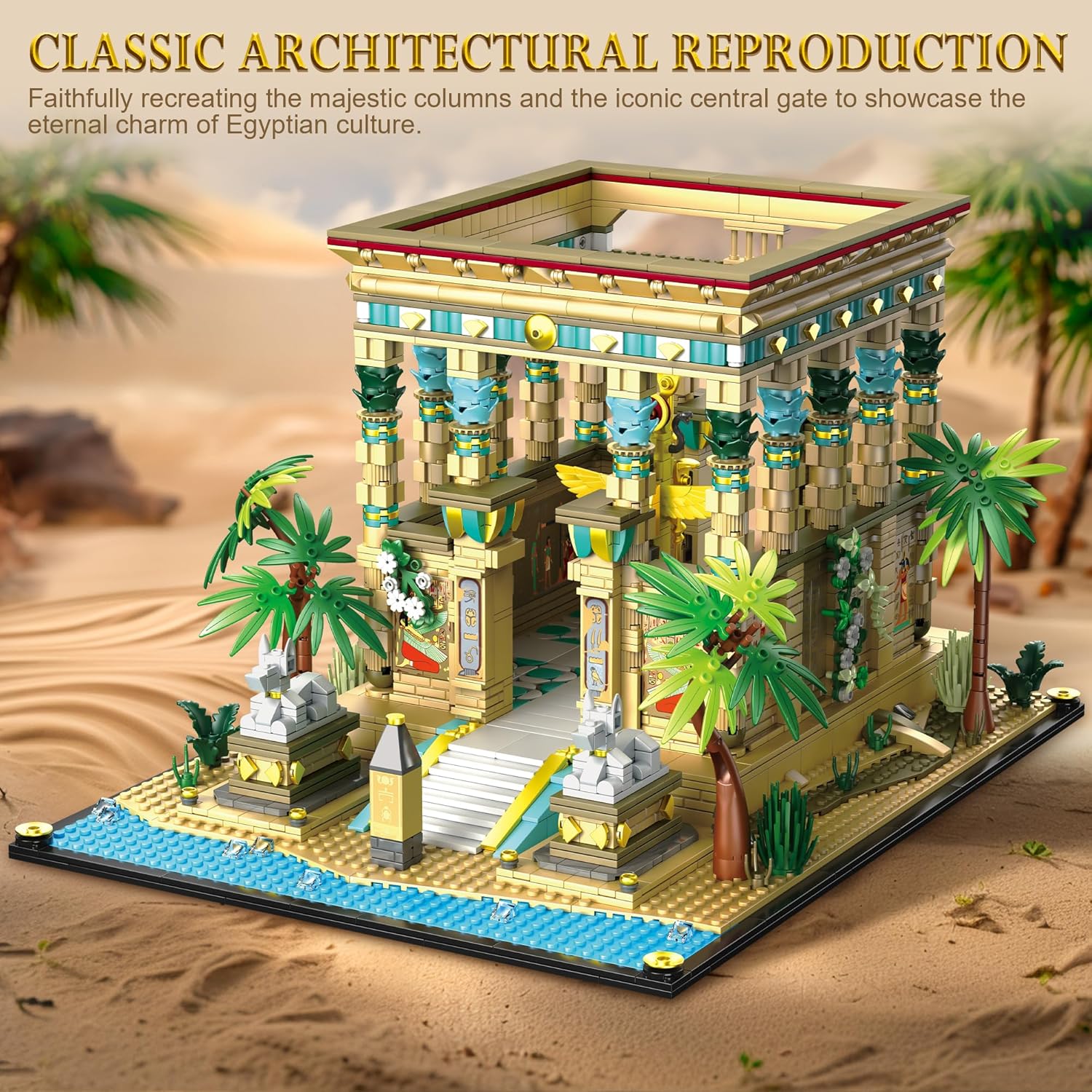 AsmrCap Philaedin Temple Building Set for Adults, Egyptian Architecture Building Blocks, Miniature Nile Temple Scene, Famous Landmark Collection Home Décor Model Building Kit, 2018 Pcs