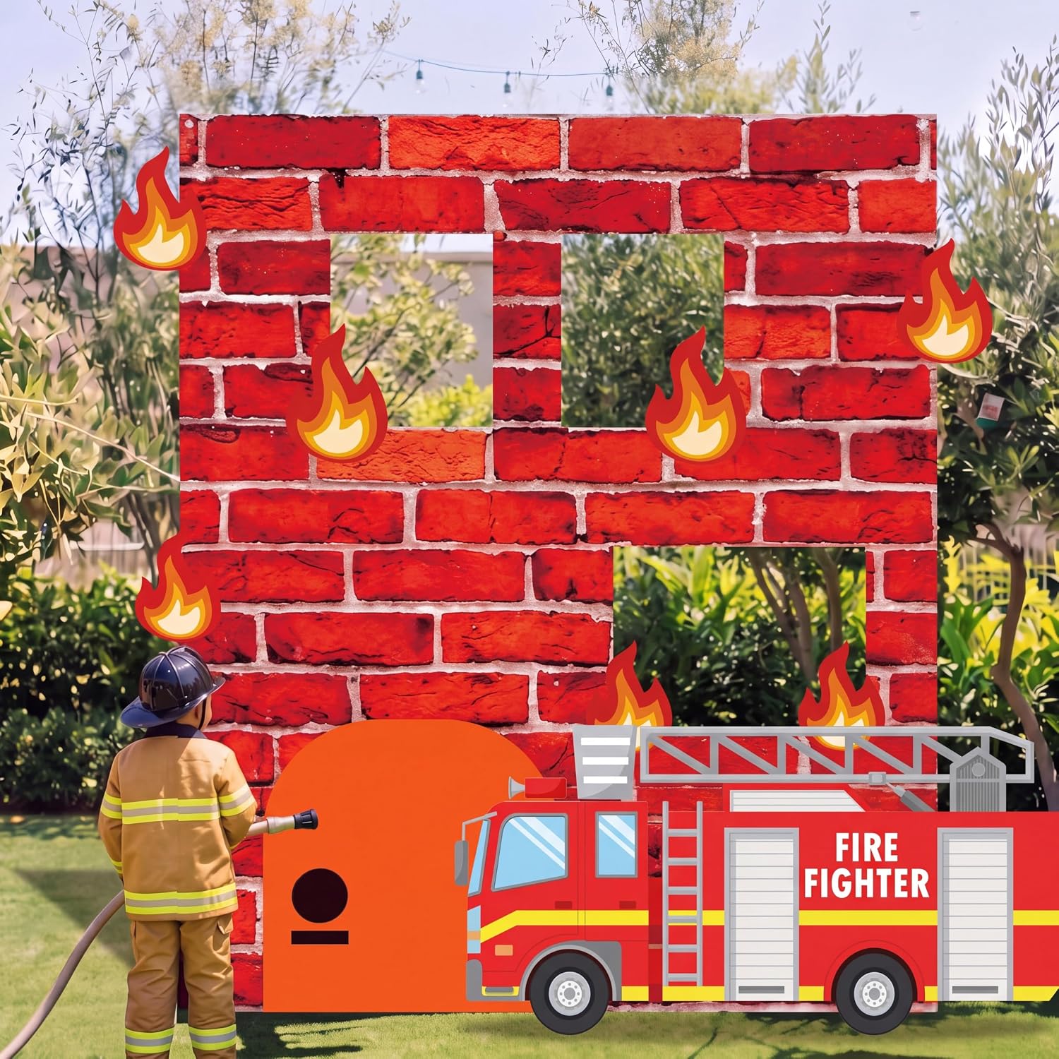 Irenare 2 Pcs 6ft Firefighter Party Decorations Firetruck Birthday Backdrop