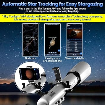 ESSLNB Telescope for Adults Astronomy, 80mm Aperture 700mm Refractor Telescopes for Beginners, Professional High Transmission Travel Telescope with Stargazing APP Phone Adapter