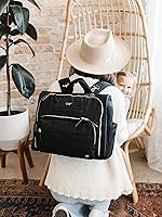 Vista 5 de JuJuBe Satchel - Mochila convertible para pañales para bebé, niño o niña, bolsa de pañales grande con cambiador, Negro