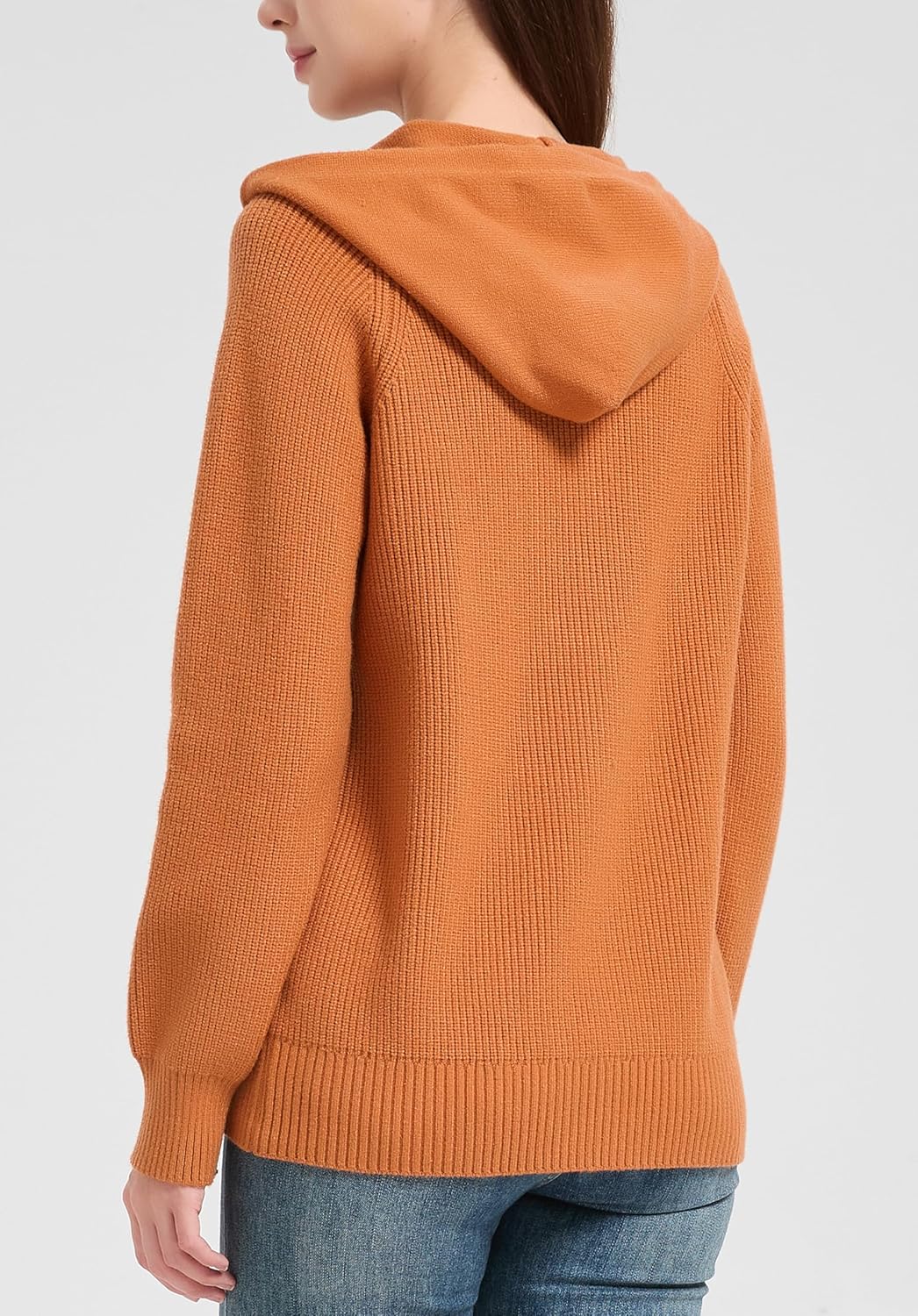 Tronjori Womens Zip up Hooded Cardigan Knitted Hoodies Raglan Sleeve Sweaters Jacket Outerwear Fall Winter(L,Orange) - Image 2