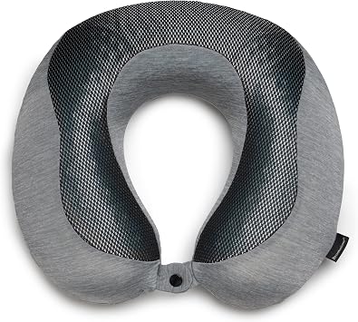Brookstone Cool Touch Memory Foam Head and Neck Travel Pillow for Vacations, Airplanes, Trains, Buses, and Cars, Dark Grey