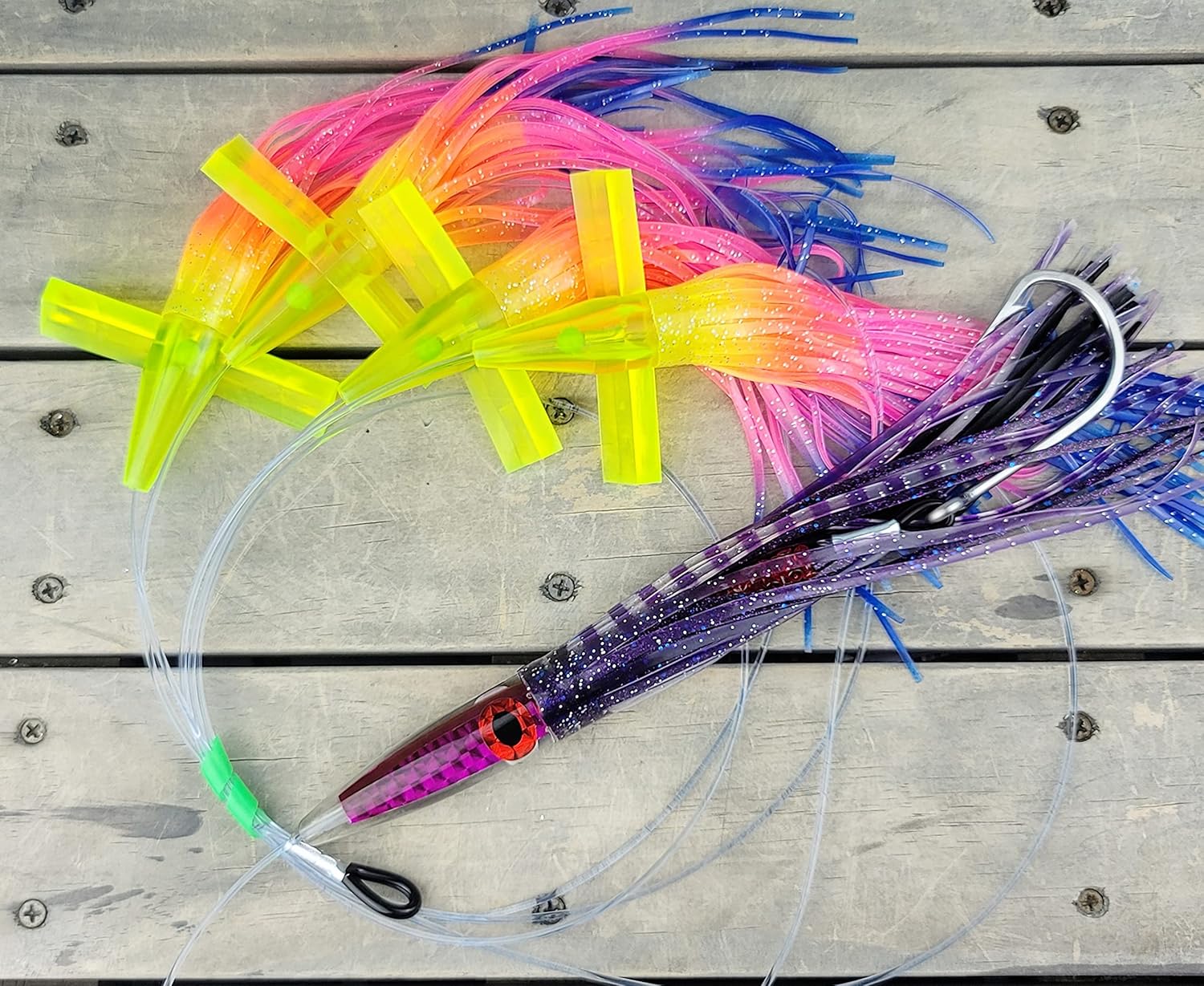 Lobo Lures #222 Tuna Crack Commotion Splash Machine Tuna Bullet Daisy Chain 400lb Leader & 10/0 Hook