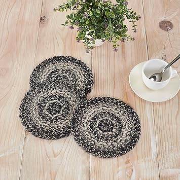 VHC Brands Sawyer Mill Black White Jute Trivet Set of 3 - Thumbnail 3
