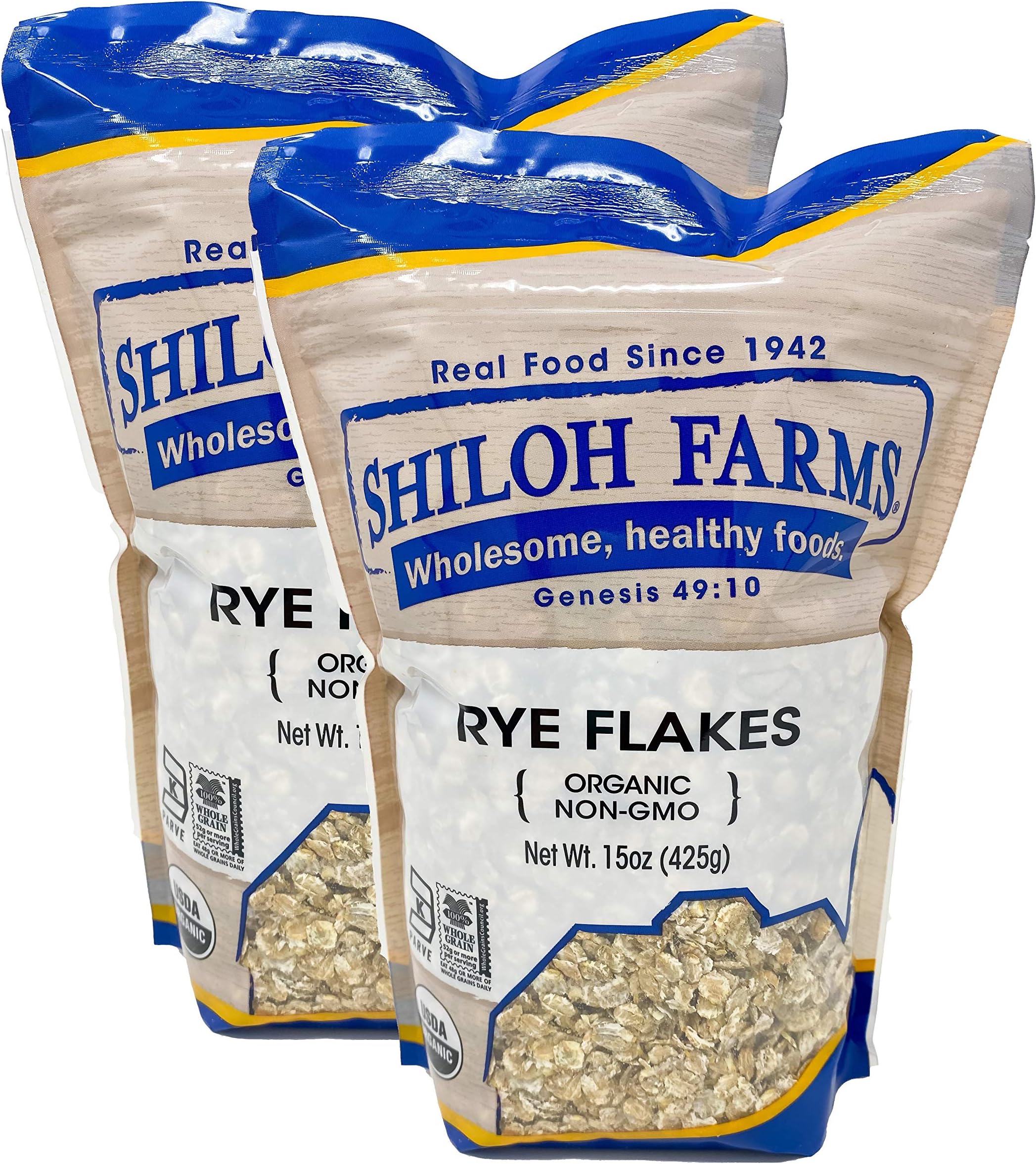 Organic Non GMO Rye Flakes 15 ounces - 2 Pack