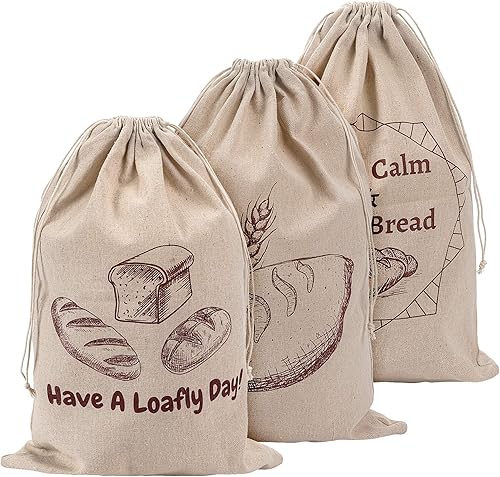 Miniatura 1 de Bolsas de pan de lino, bolsas para panes caseros, paquete de 3 bolsas de lino reutilizables para masa madre, almacenamiento natural para panes