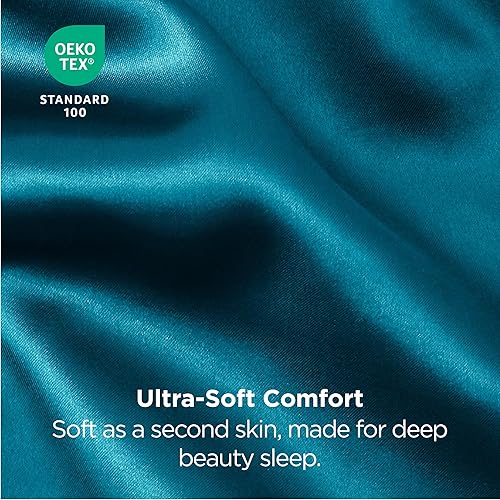 Vista 5 de Bedsure Juego de 2 fundas de almohada de satén tamaño King, fundas de almohada sedosas color verde azulado para cabello y piel con cierre de sobre
