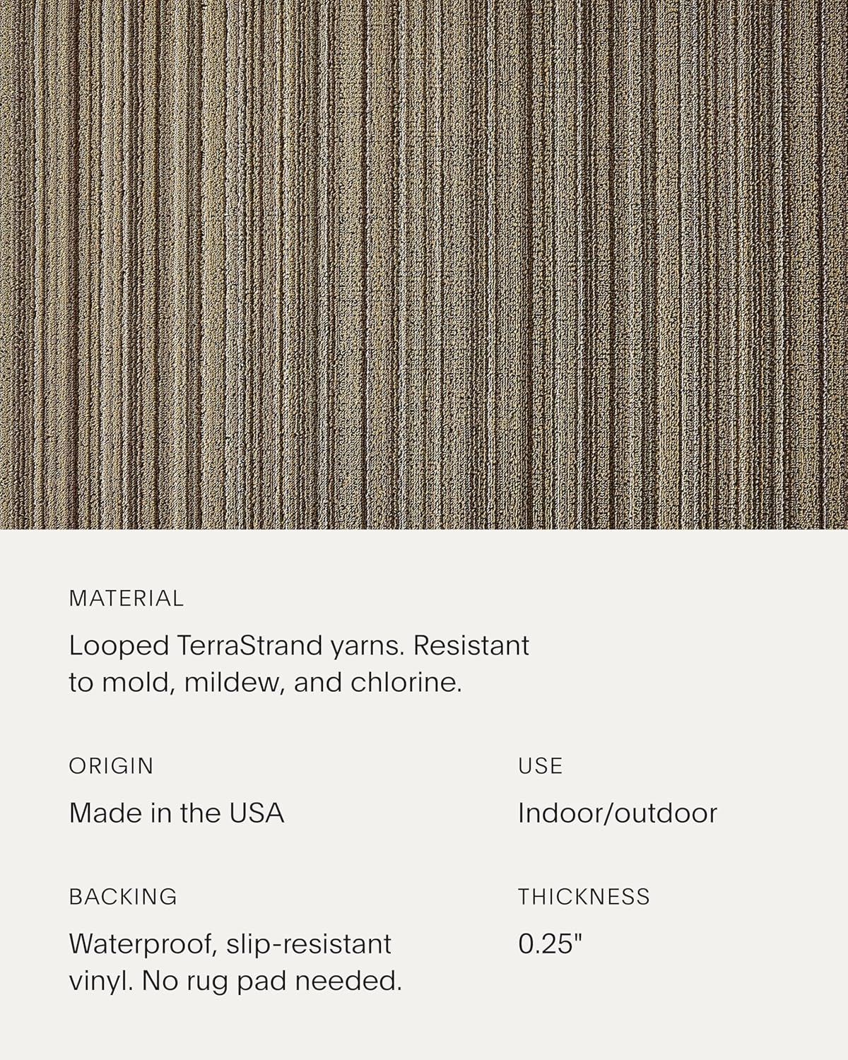 Chilewich Skinny Stripe Shag Mat - Premium Indoor/Outdoor Utility Rug for Entryway, Bathroom, Patio, Kitchen - Waterproof Backing - Mushroom - 2’ x 3’