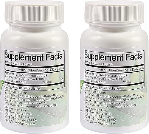 Miniatura 2 de Crackaging Cicloastragenol de superabsorción 98% 25 mg, 60 cápsulas en 2 botellas para apoyo de telómeros, inmunidad y longevidad