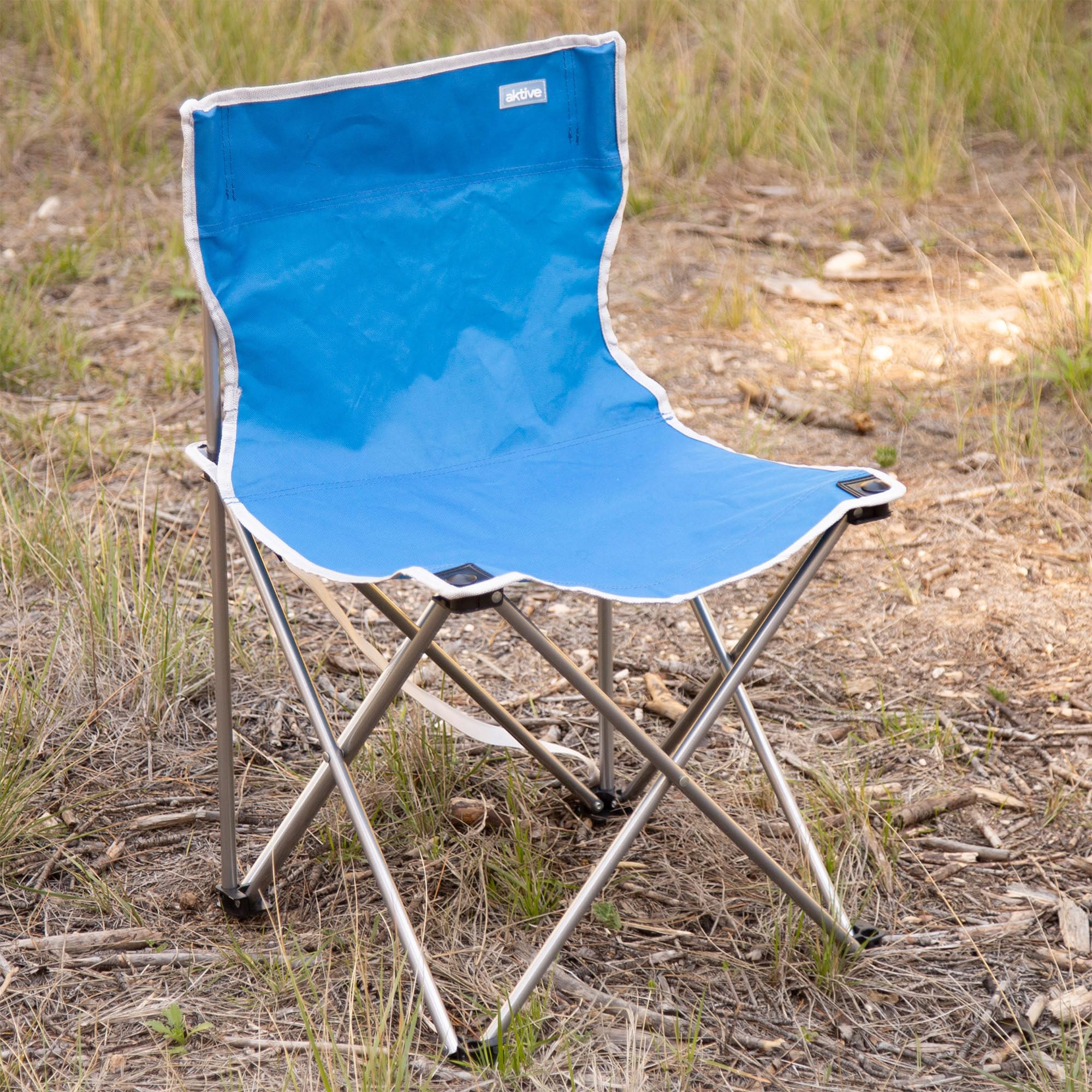 AKTIVE Pack 4 sillas Camping, 43x43x71 cm, Azul y Gris, Soporta 110 kg, Asiento Alto 40 cm, Antivuelco, Asa Transporte Lateral, Plegado Compacto, Sin Tubo Delantero (85563)