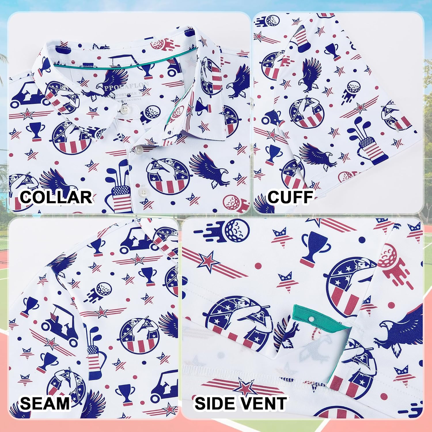 Mens Golf Shirt Moisture Wicking Dry Fit Print Performance Short Sleeve Polo Shirts for Men - Image 4