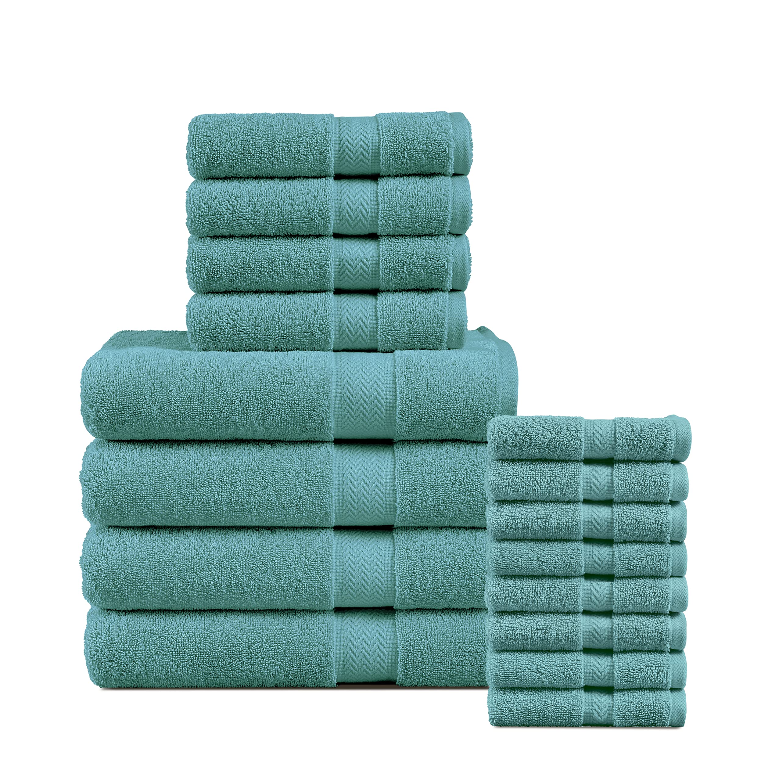 LANE LINEN 100% Cotton Luxury Bathroom Towel Set - 16 Pieces - Ring Spun, Quick Dry, Super Soft & Absorbent - 4 Bath, 8 Washcloths, 4 Hand Towels - Remains Fluffy Even After Multiple Washes - TealOEKO-TEX STANDARD 100