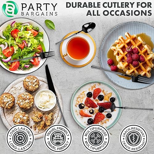 Miniatura 6 de Party Bargains Cucharas de sopa desechables de plástico, paquete de 20, color blanco y negro, cubiertos de cocina de diseño moderno infinito,