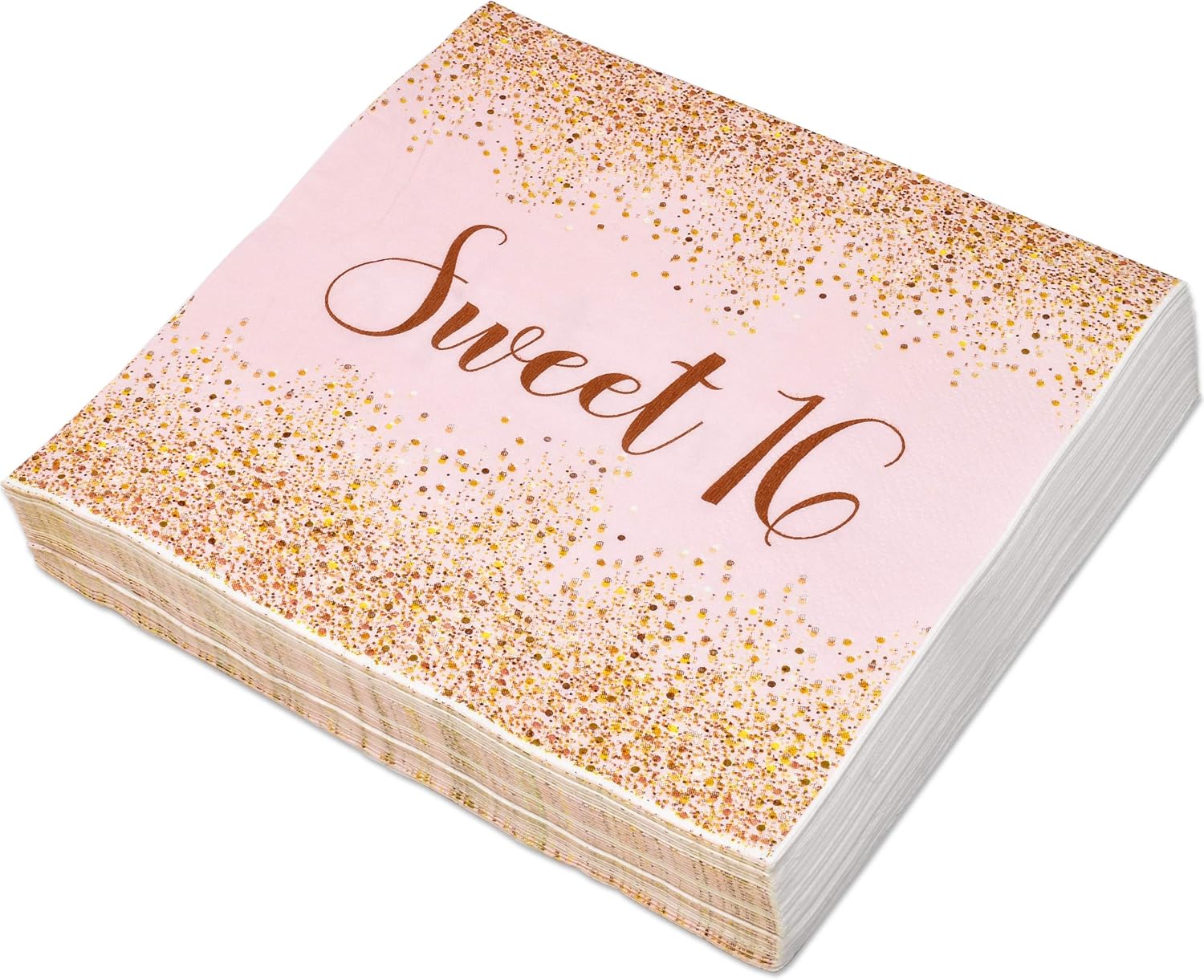 Sweet 16 Birthday Party Supplies Tableware Set Includes 24 9" Paper Plates 24 7" Plate 24 9 Oz Cups 50 Lunch Napkins for Teens Girls Sixteen Year Old Pink and Gold Dot Themed Disposable Dinnerware