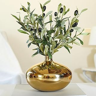 BEHOMA Metal Golden Flower Vase For Home Decor Bedroom Living Room Office Wedding Table Decorative Item For Festivals Birthday Gold Wide Vase (Flower Not Included), Round