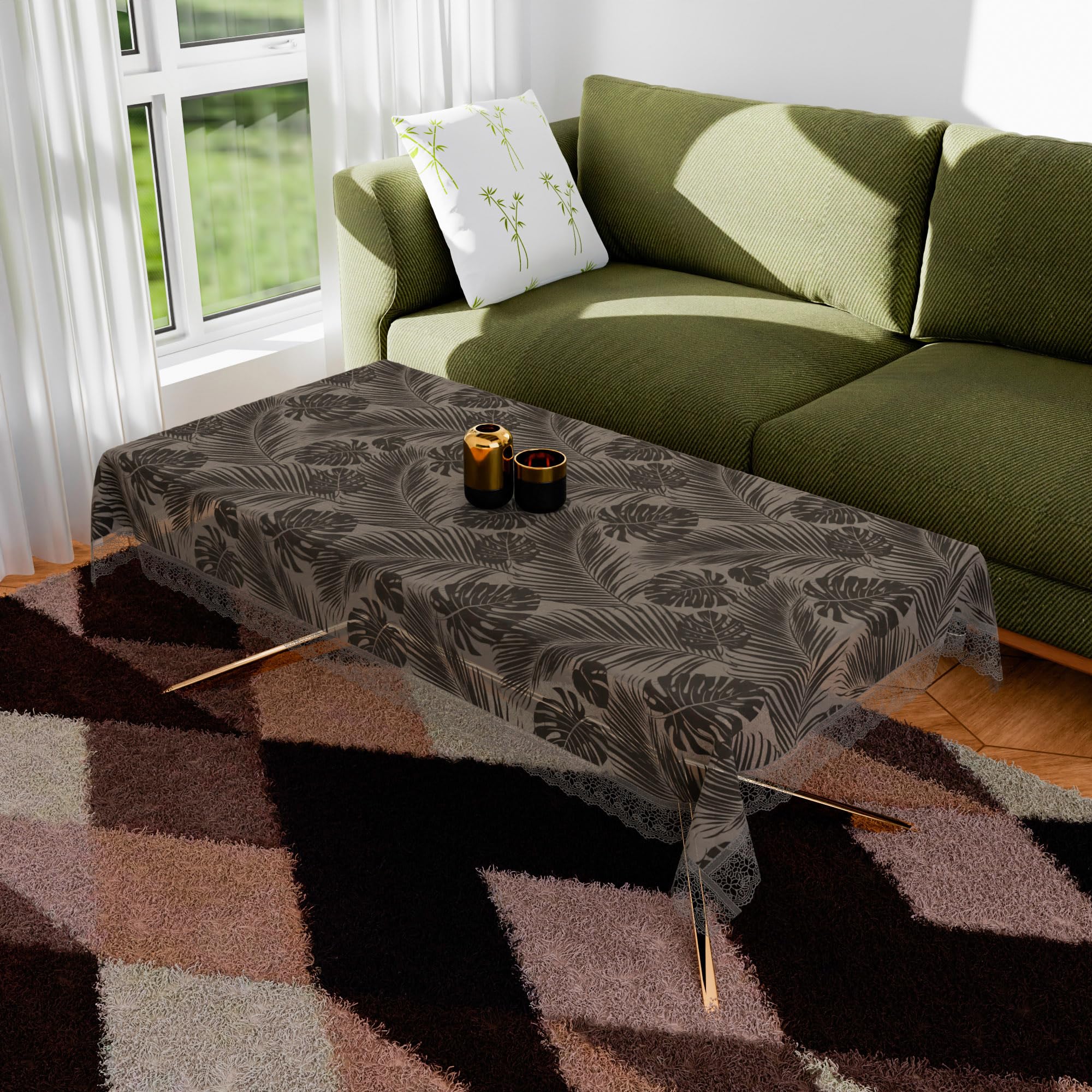 Kuber Industries Center Table Cover | PVC 4 Seater Table Cloth Cover | 3D Leaf Table Cover | Table Protector | Table Cover for Center Table | 40x60 Inch | CTC | Brown