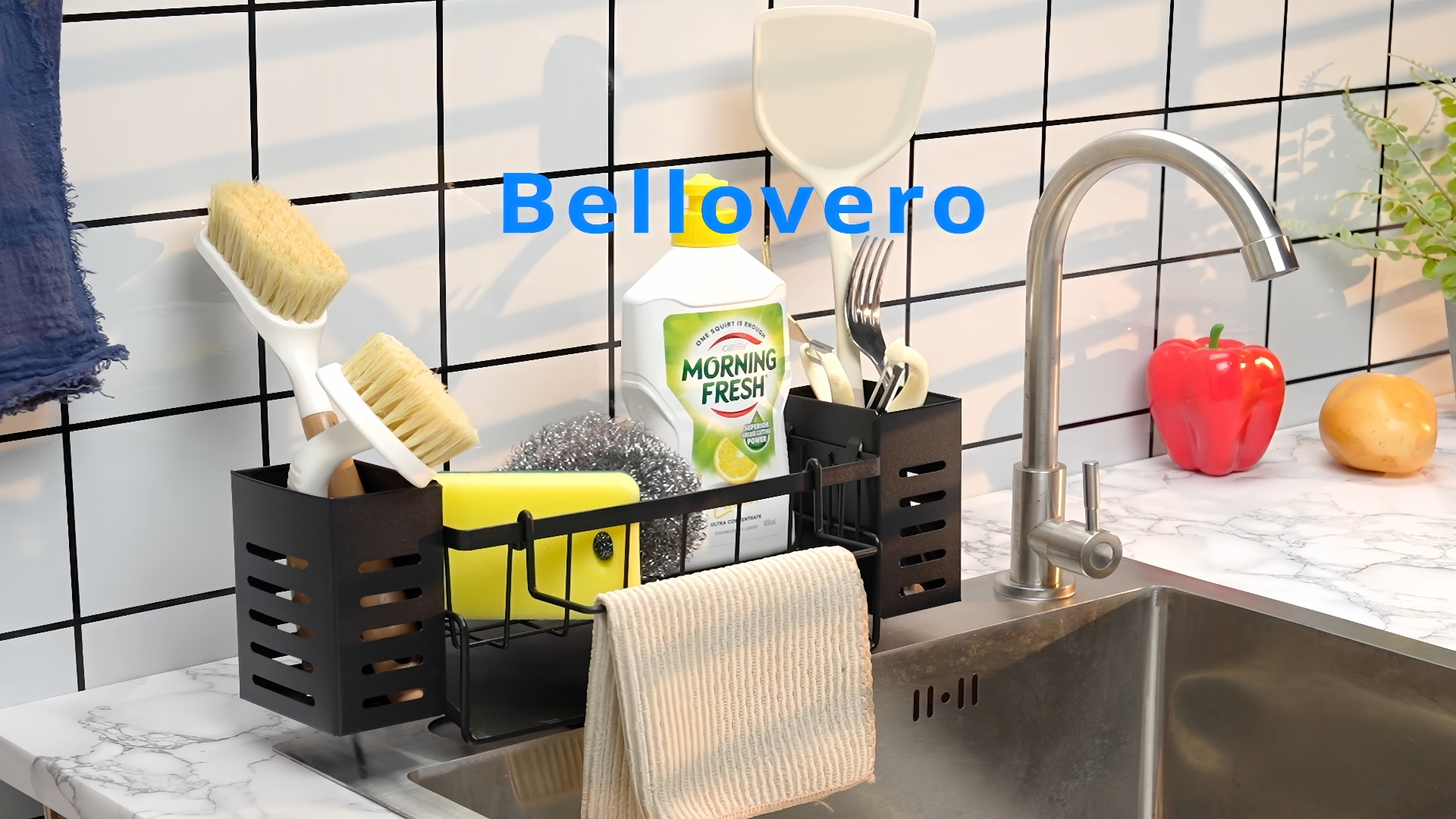 HapiRm Spülbecken Organizer Edelstahl - Selbstentleerender Schwammhalter Mit Bürstenhalter