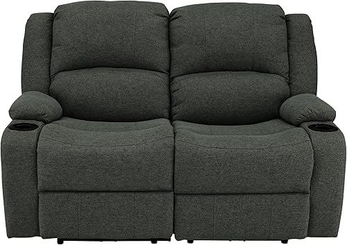 Miniatura 13 de RecPro Charles Powered - Sofá reclinable doble y sofá biplaza Muebles de pared Hugger RV – Tela de avena de 80 pulgadas