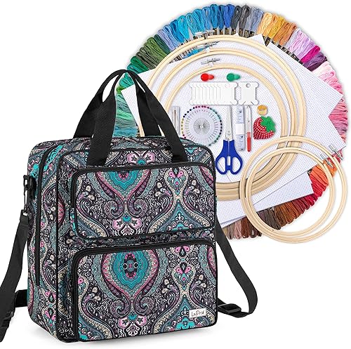 LoDrid Kit de iniciación de bordado con bolsa de almacenamiento, kits de punto de cruz, herramientas con estuche para principiantes, adultos,