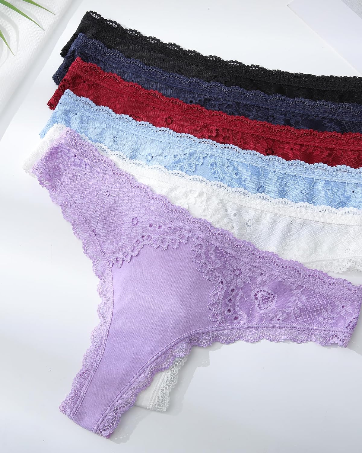 Women's Cotton Thong Underwear - Breathable No-Show Lace Trim Panties, Soft Strench Comfort 6 Pack S-XL - Image 6