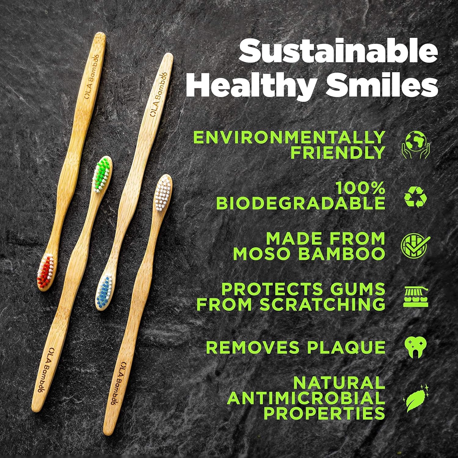 Black Friday - 80% OFF OLA Bamboo - Bamboo Toothbrushes, Pack of 4, Soft Bristle Toothbrush for Sensitive Teeth, Soft Toothbrushes for Adults, Zero Waste Products for The Environment