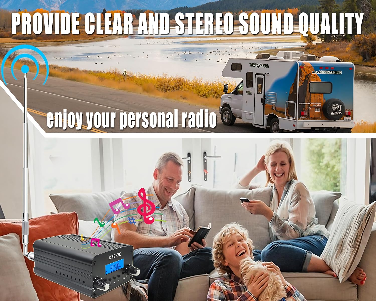 1000 Meters FM Transmitter,7W Long Range Stereo Radio Broadcast Transmitter for Drive-in Church Light Show Supermarket School Car Theater,Conference, Factory Personal Radio