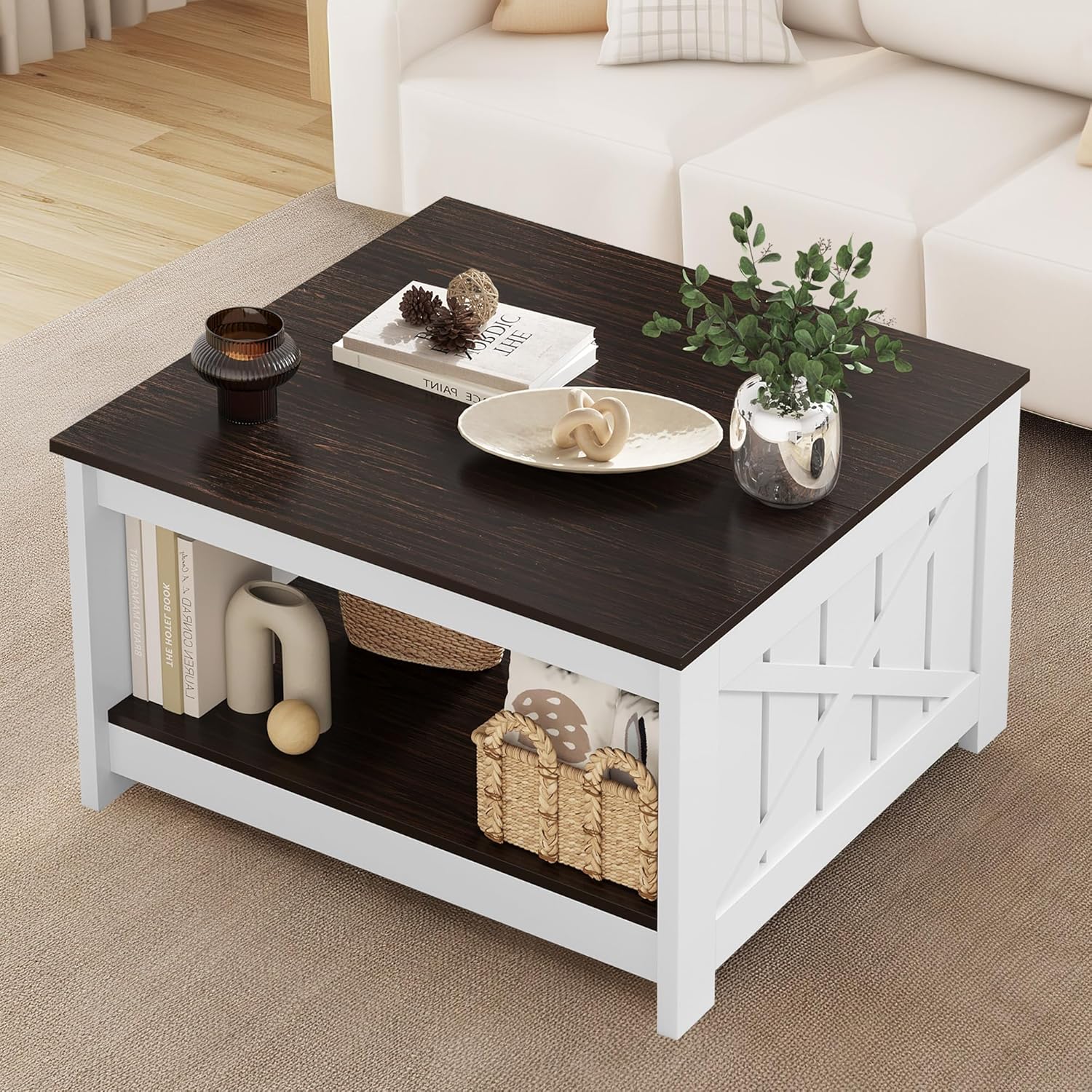 YITAHOME Coffee Table Square Rustic Coffee Table with