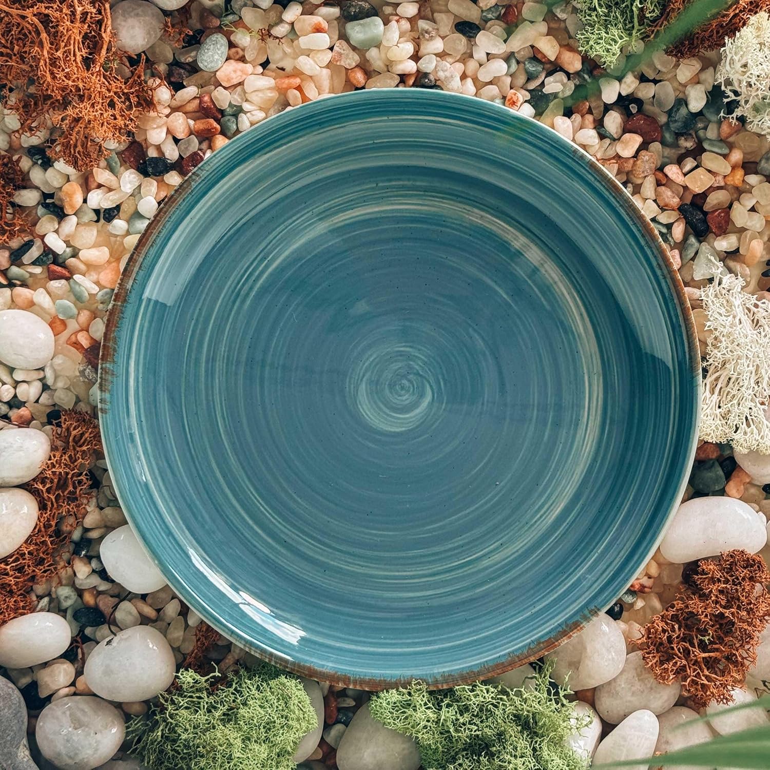 MORA Ceramic Helix Swirl Salad Plates Set of 6, 8in Spiral Porcelain Dish for Kitchen, Small Dinner, Lunch, Appetizer, Dessert, etc - Dishwasher, Microwave, Freezer, Oven Safe Dishware - Earth Colors