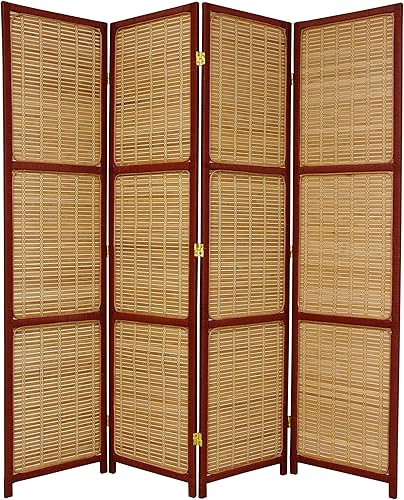 Miniatura 6 de Oriental Furniture - Divisor de habitación tejido de 6 pies de alto, 4 paneles, marrón oscuro