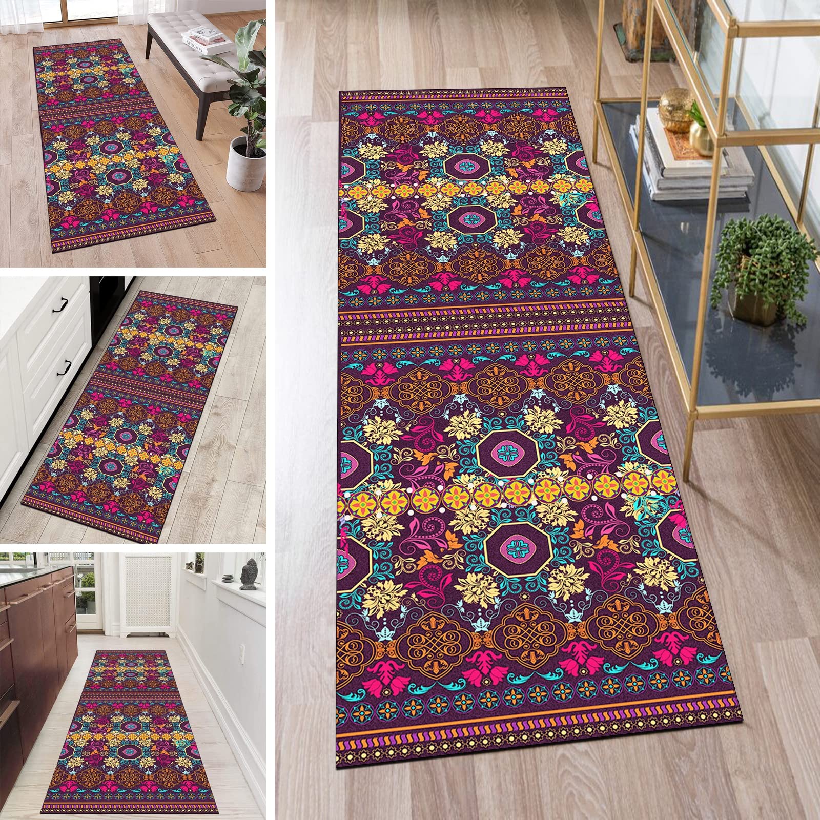 Alfombra de pasillo antideslizante y lavable para proteger tu hogar con un toque vintage lila