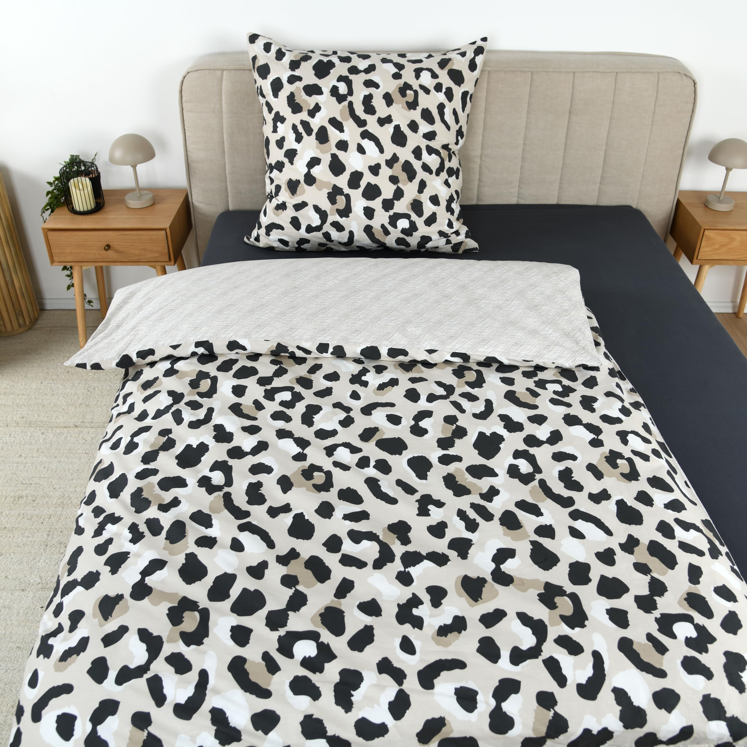 Tom Tailor Renforcé-Bettwäsche Leo, Wendemotiv, 80x80 cm + 135x200 cm, mit Reißverschluss, 100% Baumwolle, Beige (Anthracite & Sunny Sand)