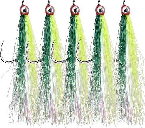 Miniatura 14 de Clouser Minnow - Señuelo de pesca con mosca, señuelo de pesca con mosca de agua salada, moscas de lubina a rayas de pesca con cola de buque