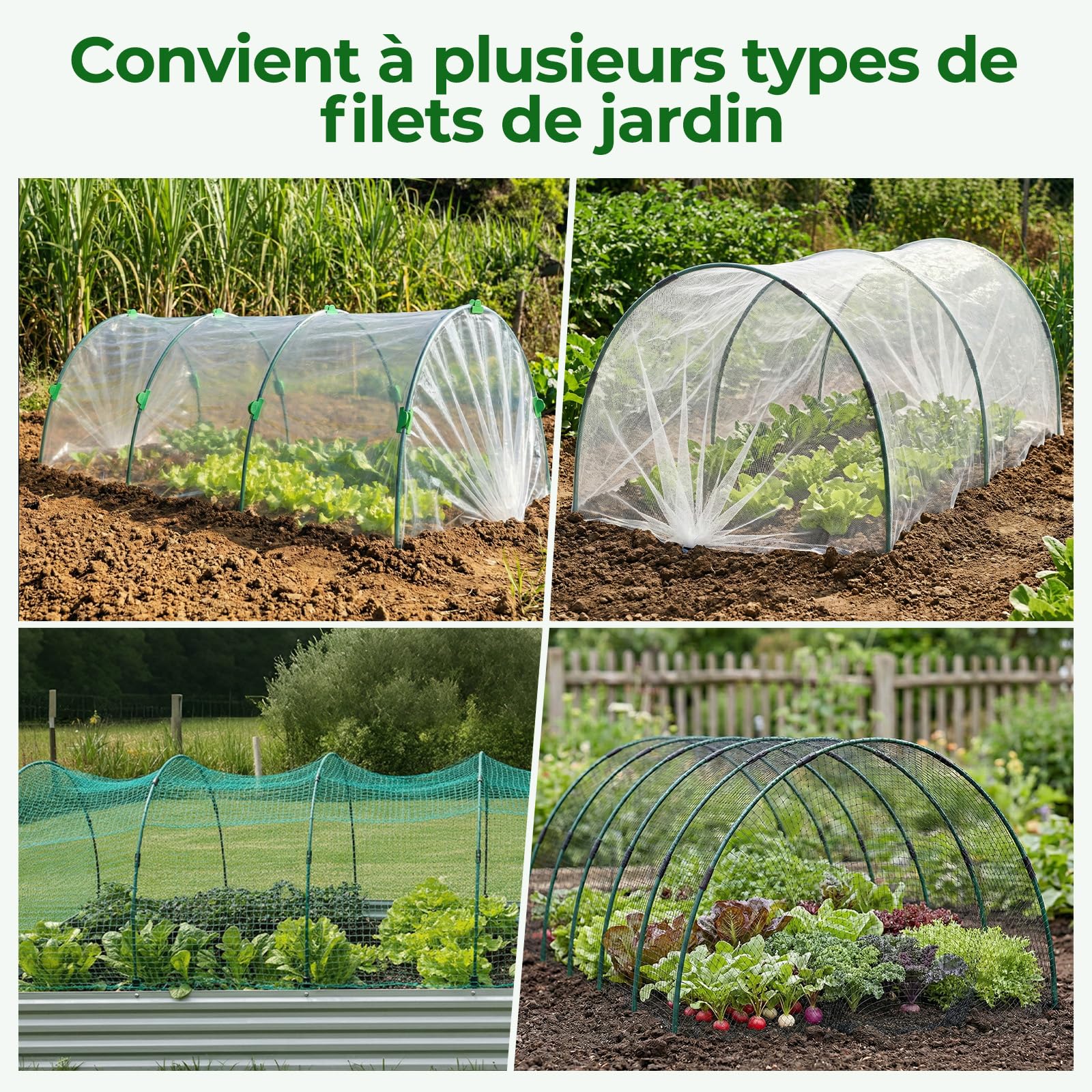 MYMULIKE Lot de 60 Tunnels de Culture pour Carrés Potagers, Arceaux de Tunnel de Plantes, Kit de 12 Arceaux de Jardin en Fibre de Verre, Arceaux de Serre pour Légumes, Fleurs et Fruits